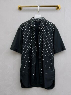 🚩steal Neil Barrett Black Short-Sleeve Button-Up Shirt with White Cross Print